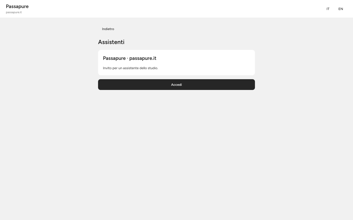 L’invito introduce il percorso di accesso con il proprio account.