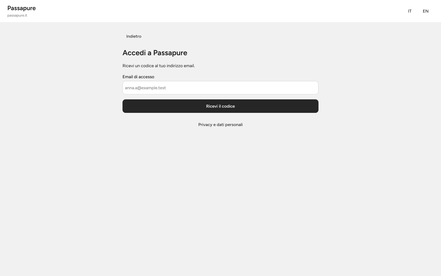 L’accesso inizia dal tuo indirizzo email.