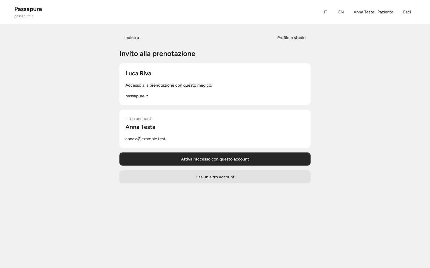 Prima di attivare l’invito, controlla l’account con cui stai procedendo.