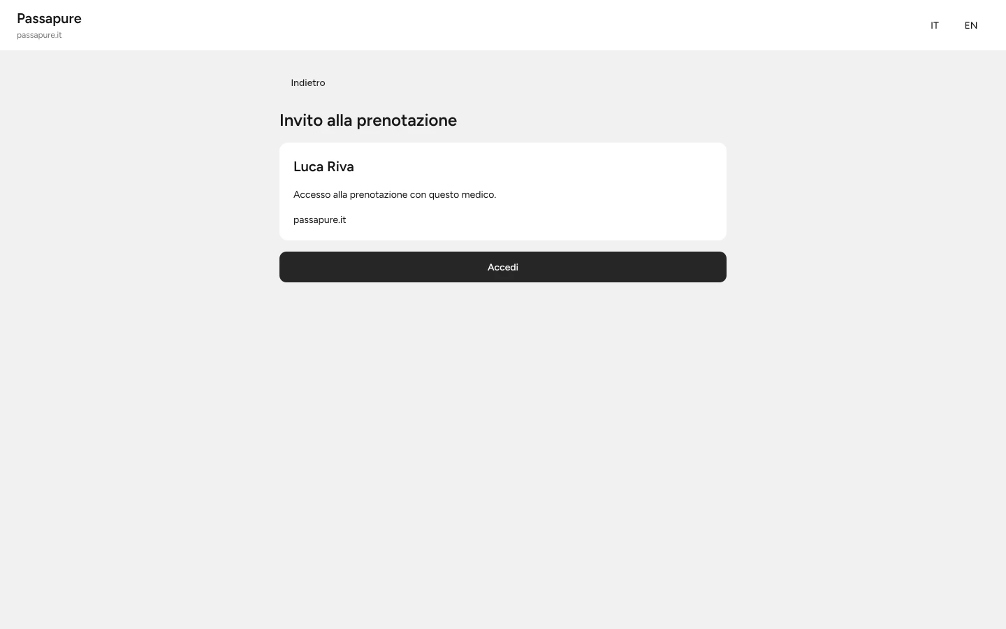 L’invito personale introduce il percorso per attivare l’accesso con il proprio account.