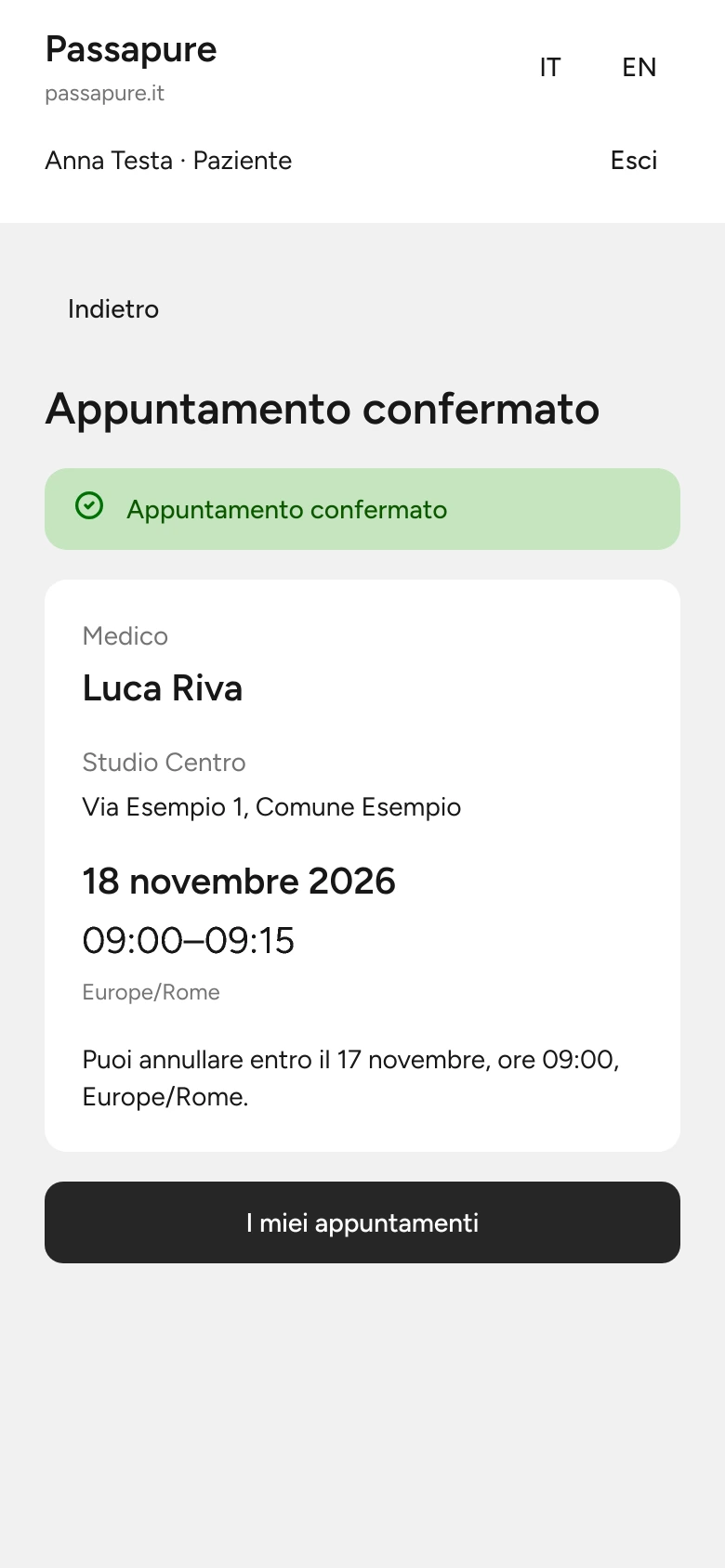 Sul telefono del paziente, la conferma dell’appuntamento prenotato.